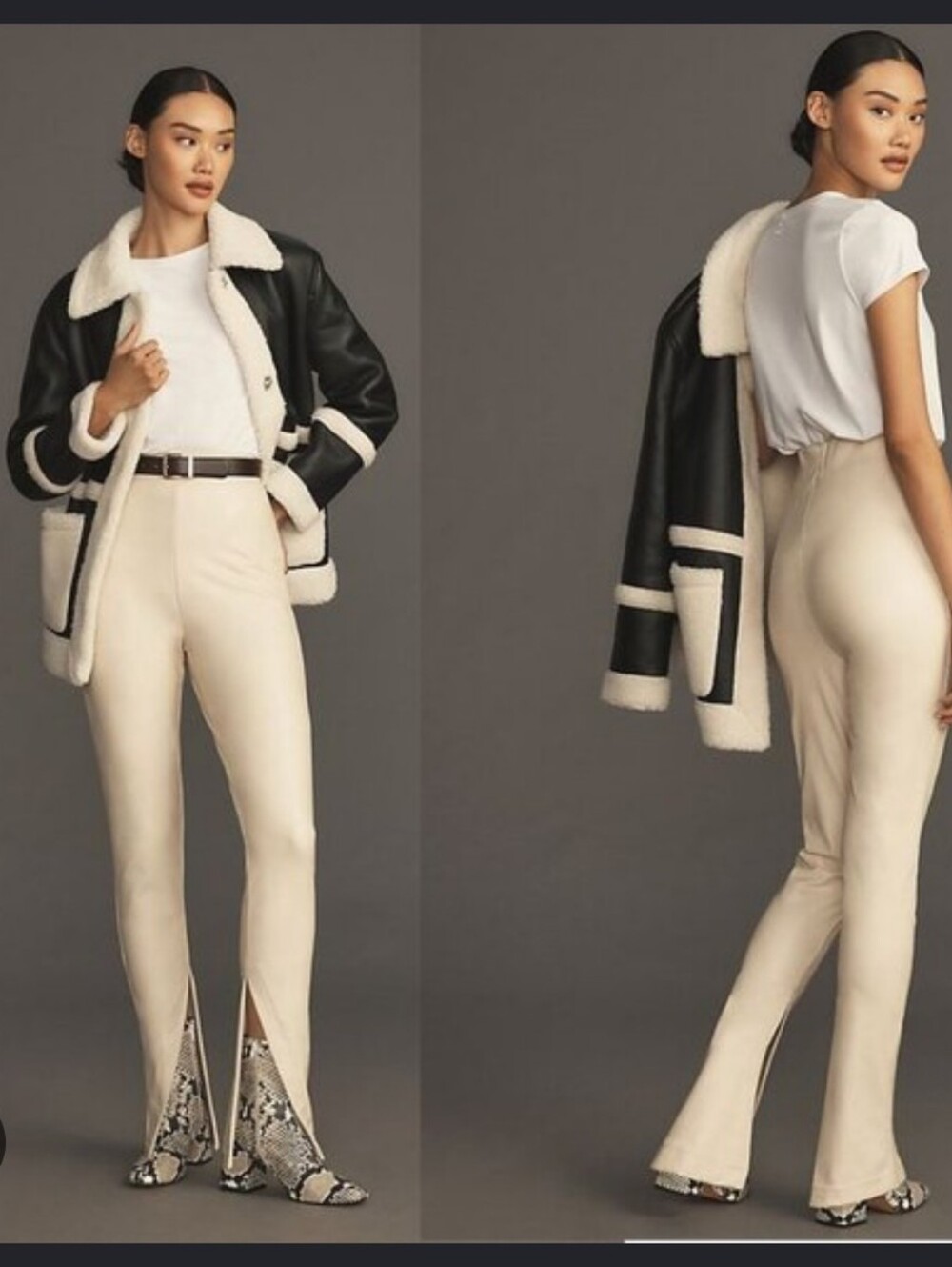 NWT Anthropologie Avec Les Filles Cream High-Rise Split-Hem Flare Pants